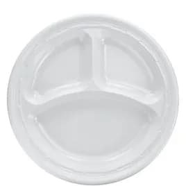 Dart® Famous Service® Plate 10.25 IN 3 Compartment PS White Round 125 Count/Pack 4 Packs/Case 500 Count/Case