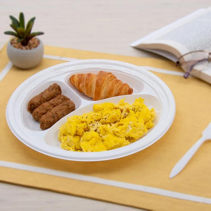 Dart® Famous Service® Plate 10.25 IN 3 Compartment PS White Round 125 Count/Pack 4 Packs/Case 500 Count/Case