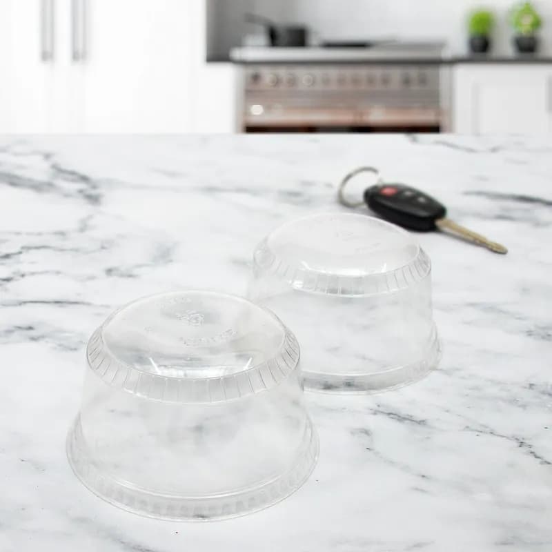 Solo® SoloServe® Lid Dome 3.868X2.04 IN 1 Compartment PET Clear Round For 8 OZ Dessert Container No Hole 50 Count/Pack 20 Packs/Case