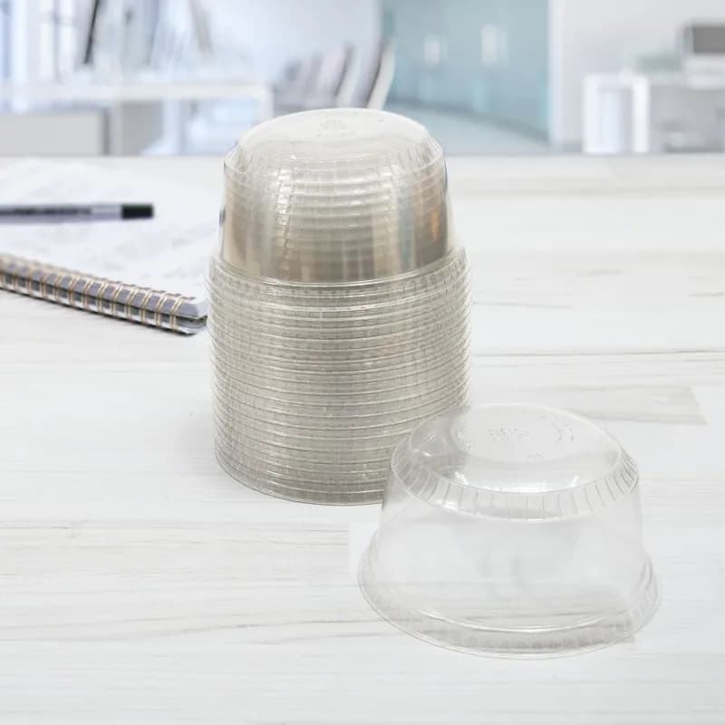 Solo® SoloServe® Lid Dome 3.868X2.04 IN 1 Compartment PET Clear Round For 8 OZ Dessert Container No Hole 50 Count/Pack 20 Packs/Case