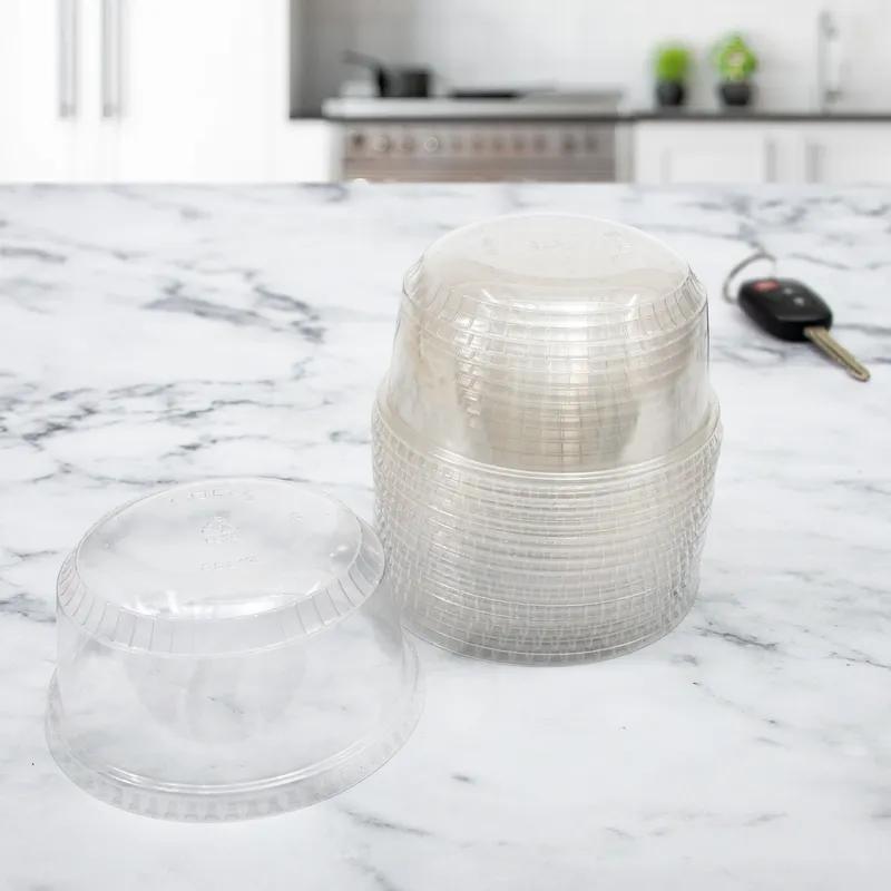 Solo® SoloServe® Lid Dome 3.993X2.04 IN 1 Compartment PET Clear For 12 OZ Container No Hole 50 Count/Pack 20 Packs/Case