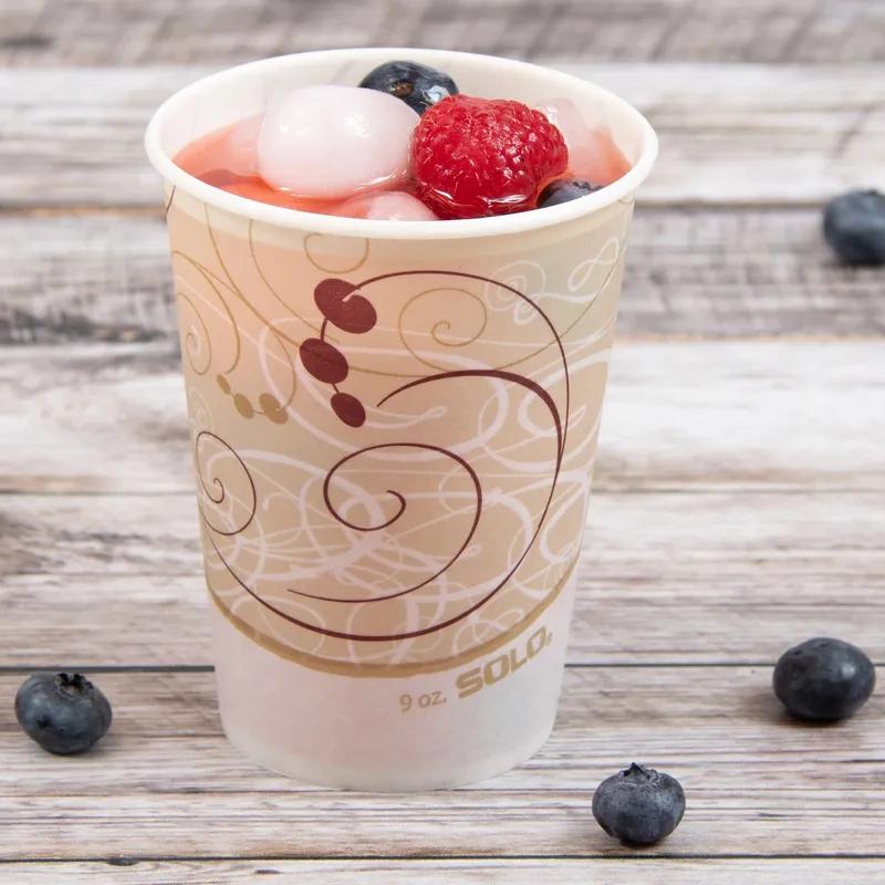 Solo® Cup 9 OZ Wax Coated Paper Multicolor Symphony® Stock Print 100 Count/Pack 20 Packs/Case 2000 Count/Case