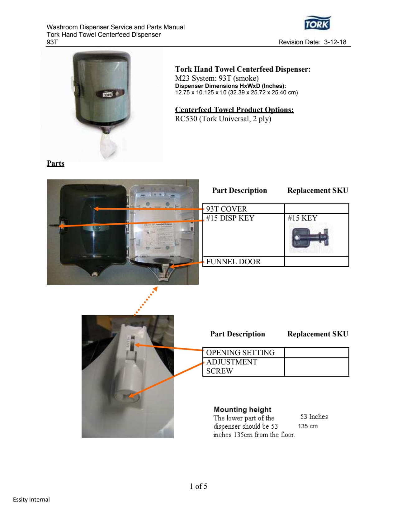 Tork Paper Towel Dispenser M23 10X10.125X12.75 IN Plastic Smoke Centerfeed 1/Each
