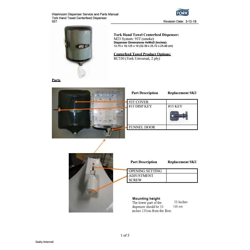 Tork Paper Towel Dispenser M23 10X10.125X12.75 IN Plastic Smoke Centerfeed 1/Each