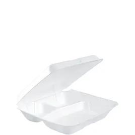 Dart® Take-Out Container Hinged 8X7.5X2.2 IN 3 Compartment XPS White Insulated 100 Count/Bag 2 Bags/Case 200 Count/Case
