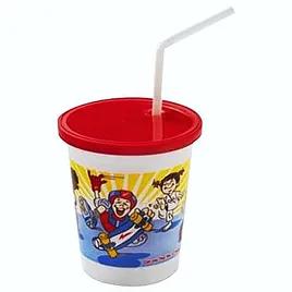 Cold Cup, Lid & Straw Combo Kid With Flat Lid 12 OZ PP Multicolor Good Earth With Hole 500/Case