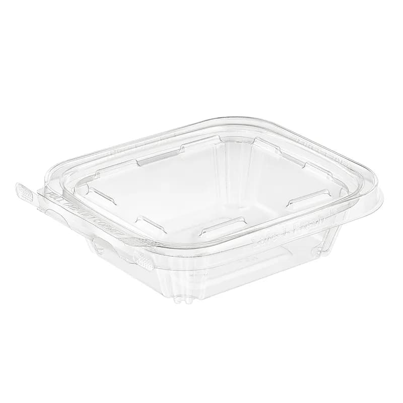 Safe-T-Fresh® Deli Container Hinged With Flat Lid 8 OZ RPET Clear Rectangle 240/Case