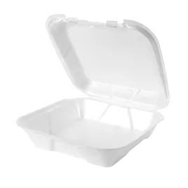 Take-Out Container Hinged With Dome Lid 9.25X9.25X3 IN Polystyrene Foam White Square 200/Case