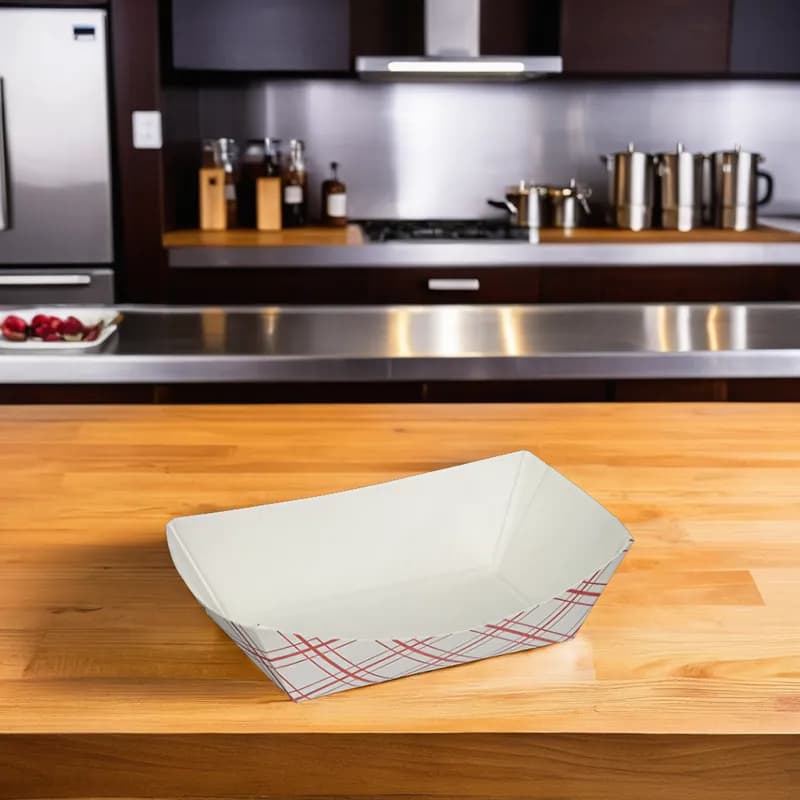 Food Tray 0.25 LB Paper White Red Rectangle 1000/Case