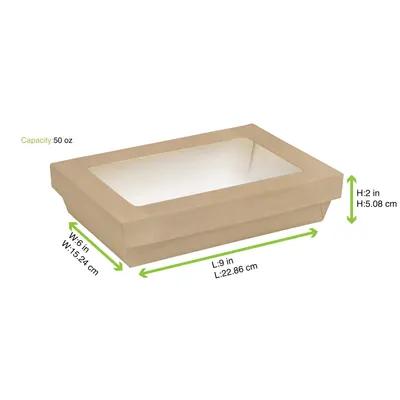 Take-Out Box Base & Lid Combo 9X6X2 IN Corrugated Cardboard Kraft With Window 50 Count/Pack 4 Packs/Case 200 Count/Case