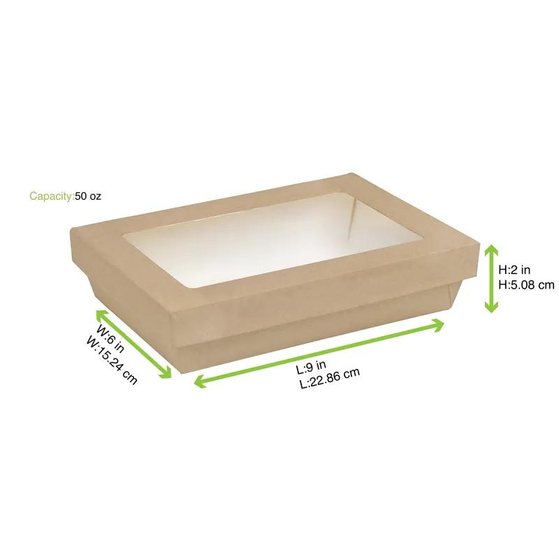 Take-Out Box Base & Lid Combo 9X6X2 IN Corrugated Cardboard Kraft With Window 50 Count/Pack 4 Packs/Case 200 Count/Case