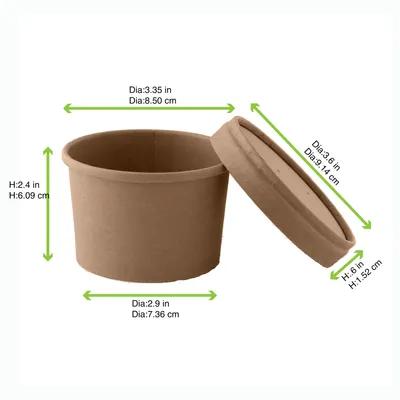Soup Food Container Base & Lid Combo 8 OZ Kraft Paperboard Kraft Round 25 Count/Pack 20 Packs/Case 500 Count/Case