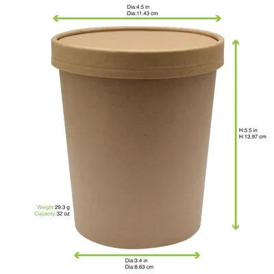 Soup Food Container Base & Lid Combo With Paper Lid 32 OZ Paper Kraft 25 Count/Pack 10 Packs/Case 250 Count/Case