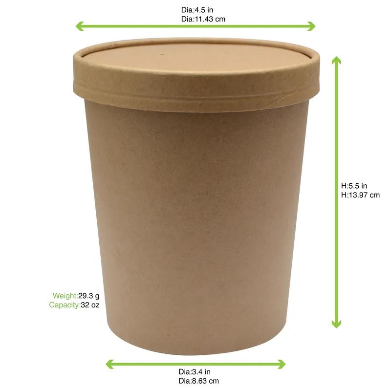 Soup Food Container Base & Lid Combo With Paper Lid 32 OZ Paper Kraft 25 Count/Pack 10 Packs/Case 250 Count/Case