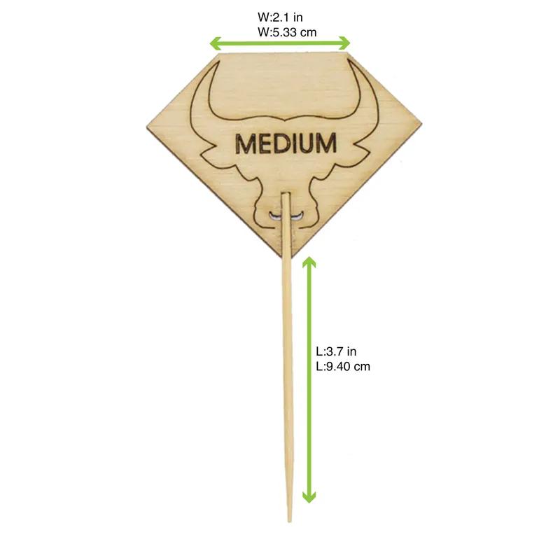 Medium Rare Steak Marker 3.7X2.21 IN Bamboo Diamond Natural Bull Head 100 Count/Pack 10 Packs/Case 1000 Count/Case