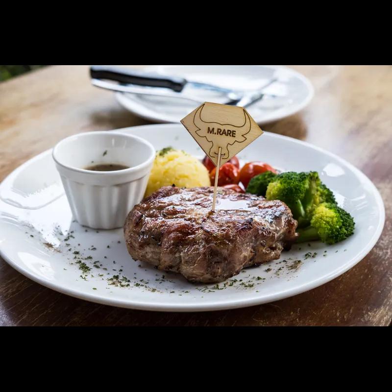 Medium Rare Steak Marker 3.7X2.21 IN Bamboo Diamond Natural Bull Head 100 Count/Pack 10 Packs/Case 1000 Count/Case