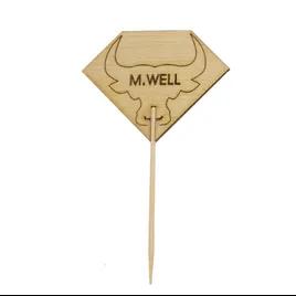 Medium Well Steak Marker 3.7X2.1 IN Bamboo Diamond Natural Bull Head 100 Count/Pack 10 Packs/Case 1000 Count/Case