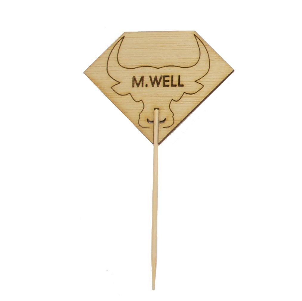 Medium Well Steak Marker 3.7X2.1 IN Bamboo Diamond Natural Bull Head 100 Count/Pack 10 Packs/Case 1000 Count/Case