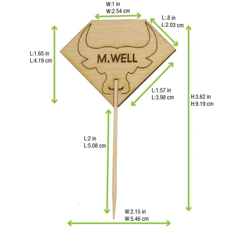 Medium Well Steak Marker 3.7X2.1 IN Bamboo Diamond Natural Bull Head 100 Count/Pack 10 Packs/Case 1000 Count/Case