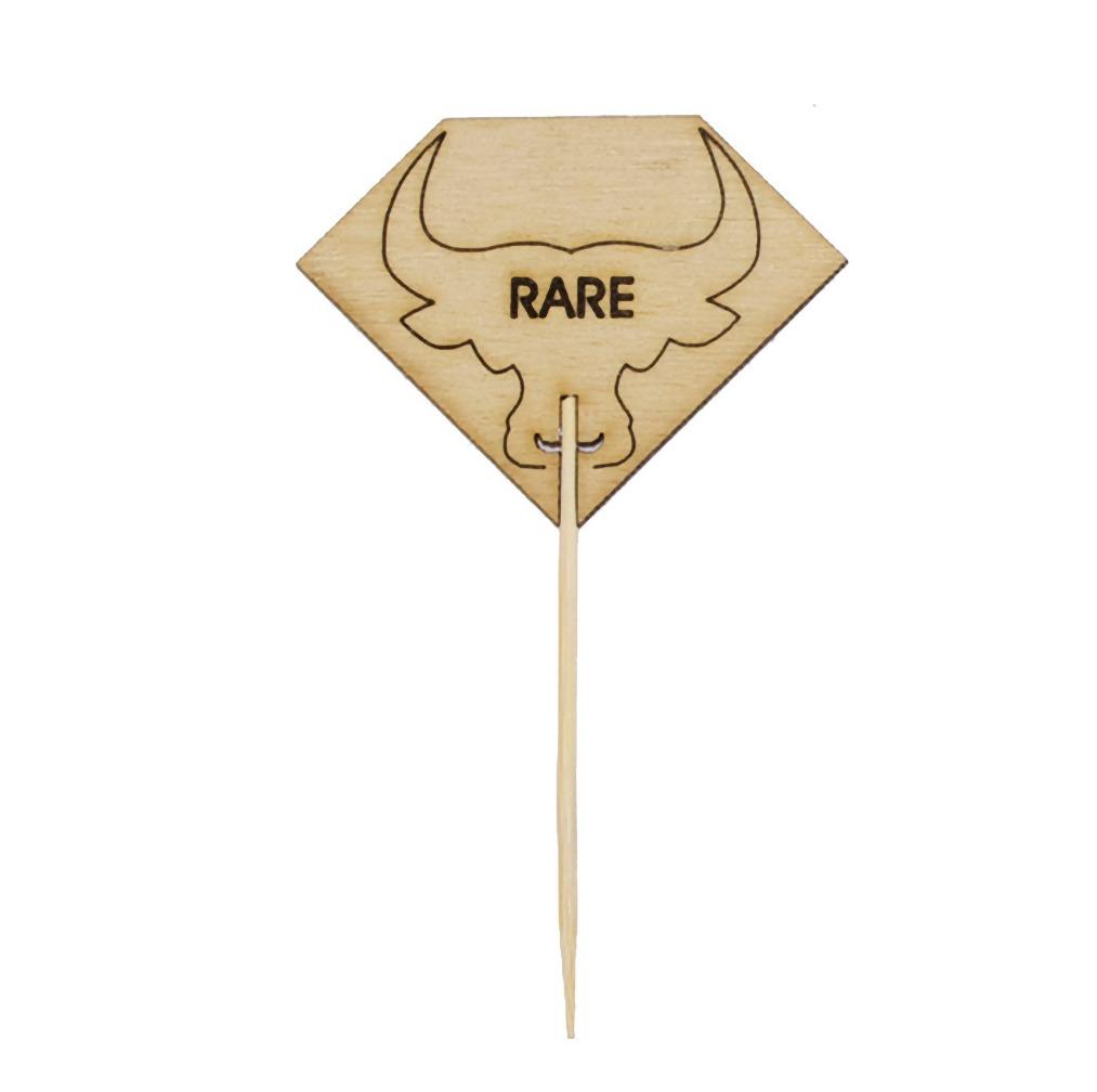 Rare Steak Marker 2.1X3.7 IN Bamboo Diamond Natural Bull Head 100 Count/Pack 10 Packs/Case 1000 Count/Case
