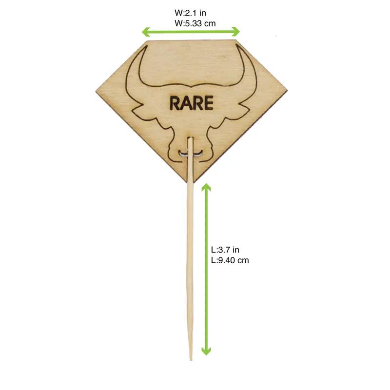 Rare Steak Marker 2.1X3.7 IN Bamboo Diamond Natural Bull Head 100 Count/Pack 10 Packs/Case 1000 Count/Case