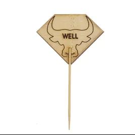 Well Done Steak Marker 3.7X2.1 IN Bamboo Diamond Natural Bull Head 100 Count/Pack 10 Packs/Case 1000 Count/Case