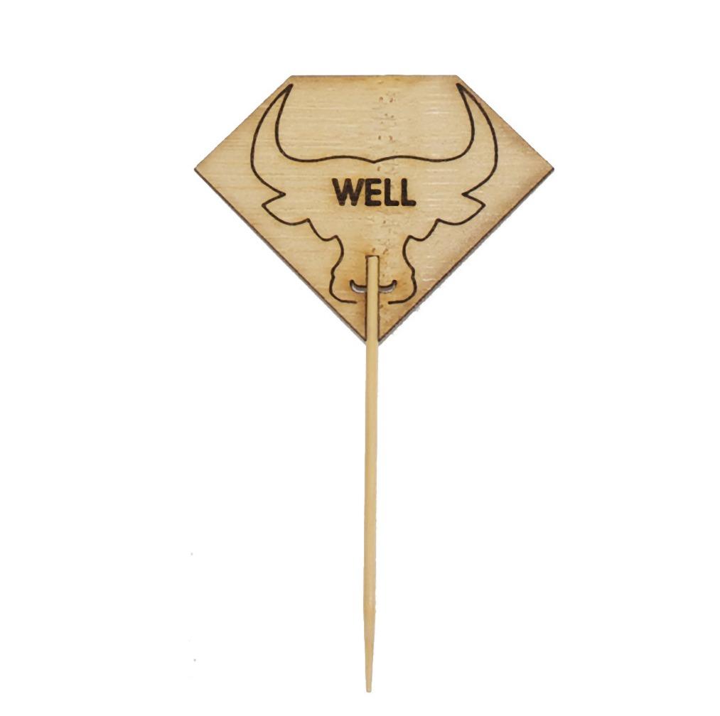 Well Done Steak Marker 3.7X2.1 IN Bamboo Diamond Natural Bull Head 100 Count/Pack 10 Packs/Case 1000 Count/Case