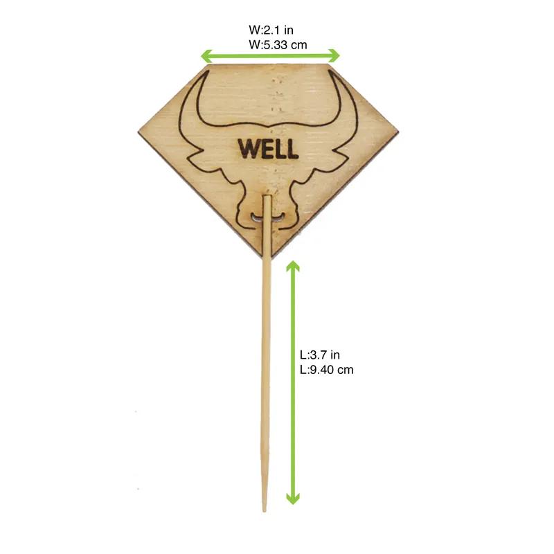 Well Done Steak Marker 3.7X2.1 IN Bamboo Diamond Natural Bull Head 100 Count/Pack 10 Packs/Case 1000 Count/Case