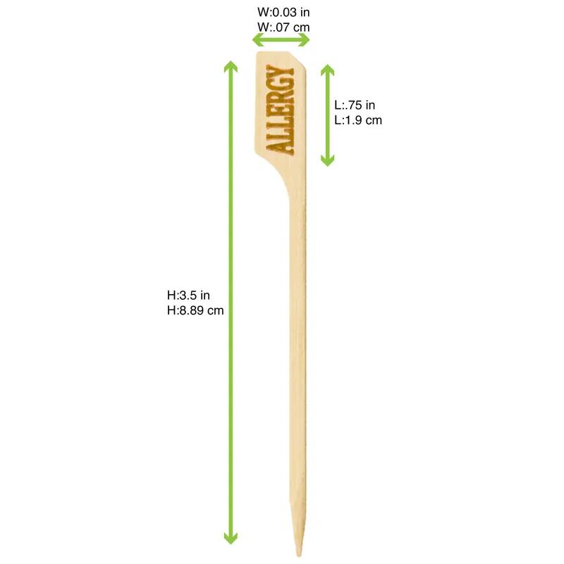 Allergy Label Pick 3.5X0.03 IN Bamboo Natural 100 Count/Pack 10 Packs/Case 1000 Count/Case