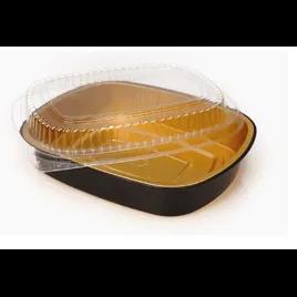 Take-Out Container Base & Lid Combo With Dome Lid Medium (MED) 52 OZ Aluminum Plastic Black Gold Oblong Shallow 50/Case