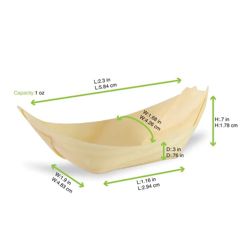 Food Tray 1 OZ Wood Natural Boat Microwave Safe 100 Count/Pack 40 Packs/Case 4000 Count/Case