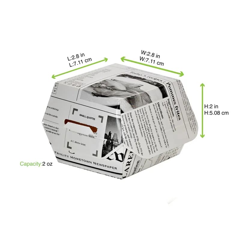 Mini Slider Take-Out Box Hinged 2.8X2.8X2 IN Corrugated Cardboard Newspaper Print 50 Count/Pack 10 Packs/Case