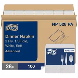 Dinner Napkins 15X16.75 IN 3.75X8.5 IN White Paper 2PLY 1/8 Fold Refill Embossed 100 Count/Pack 28 Packs/Case