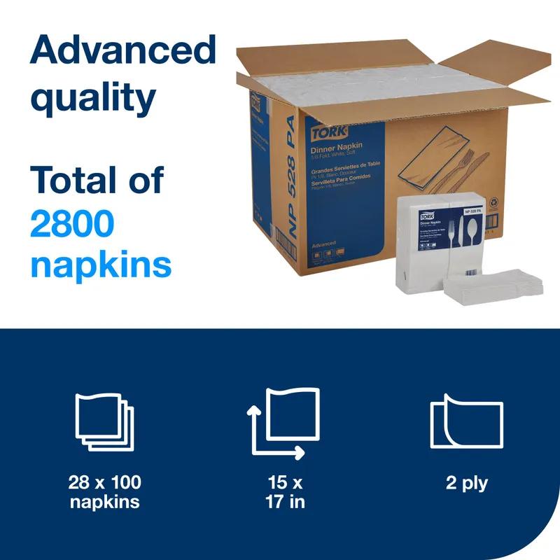 Dinner Napkins 15X16.75 IN 3.75X8.5 IN White Paper 2PLY 1/8 Fold Refill Embossed 100 Count/Pack 28 Packs/Case
