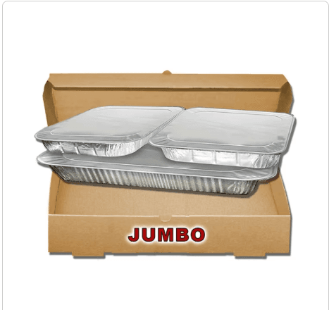 The Catering Box JUMBO 21X13.25X4 IN Corrugated Cardboard Kraft Rectangle Folding Display Lid Option Full Attached Top 25/Bundle