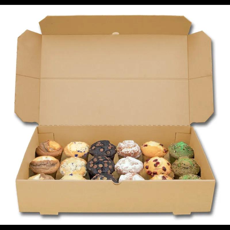 The Catering Box JUMBO 21X13.25X4 IN Corrugated Cardboard Kraft Rectangle Folding Display Lid Option Full Attached Top 25/Bundle
