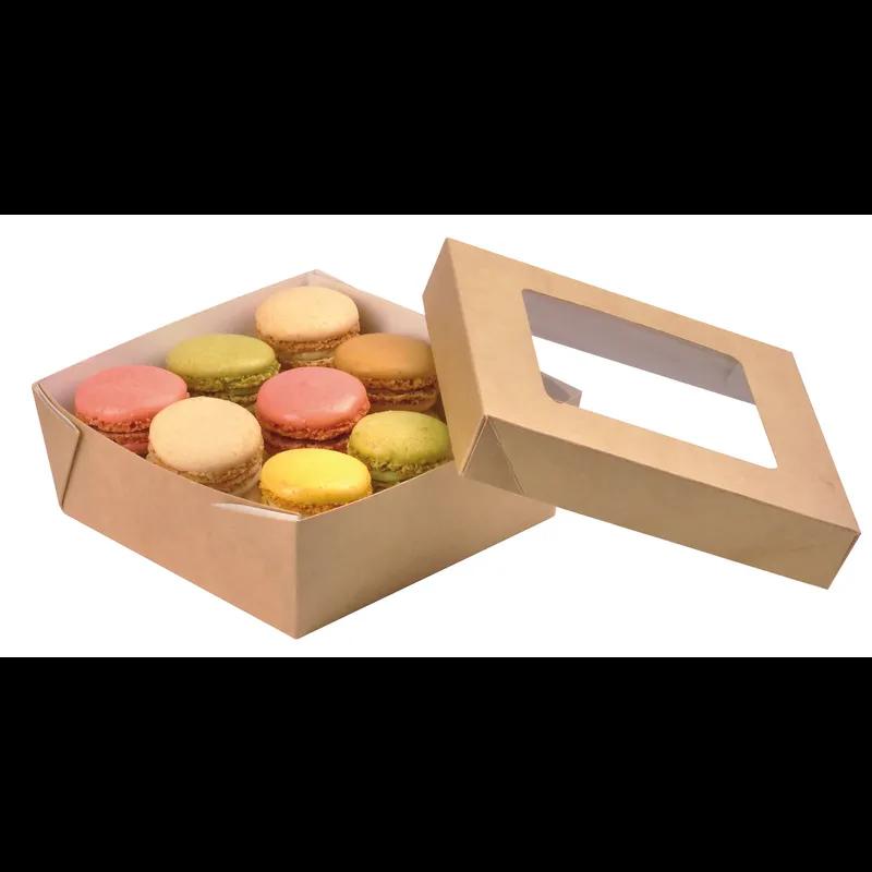 Take-Out Box 4.7X4.7X2 IN Corrugated Paperboard Kraft With Window 25 Count/Pack 10 Packs/Case 250 Count/Case