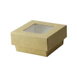 Bakery Box Small (SM) 8.5 OZ 2.8X2.8X1.6 IN Corrugated Paperboard Kraft 2-Piece With Window 25 Count/Pack 10 Packs/Case