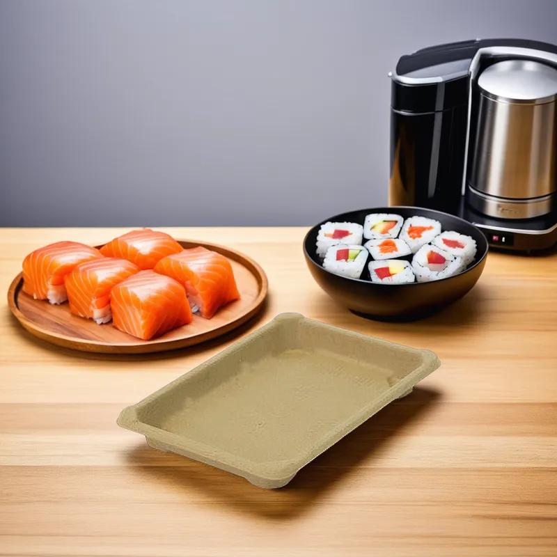 Sushi Take-Out Tray Base Medium (MED) 7.28X5.28X0.9 IN Plant Fiber Kraft Shallow 400/Case