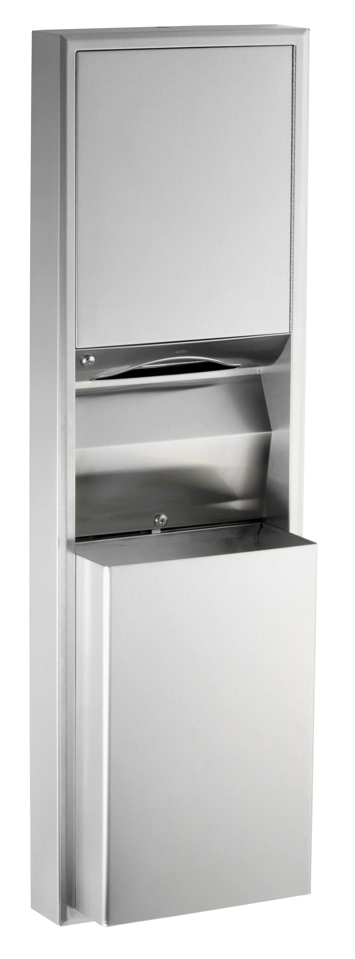 Paper Towel Dispenser & Waste Receptacle Stainless Steel Satin Surface Mounted Convertible Combo 1/Each