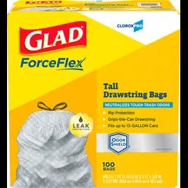 Glad® ForceFlex Kitchen Bag White Plastic With Drawstring Closure 100/Case