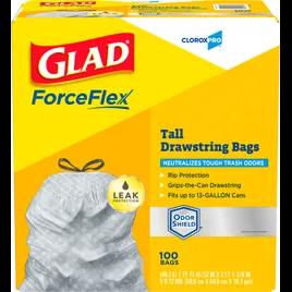 Glad® ForceFlex Kitchen Bag White Plastic With Drawstring Closure 100/Case