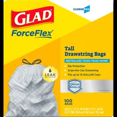 Glad ForceFlex Kitchen Bag White Plastic With Drawstring Closure 100/Case