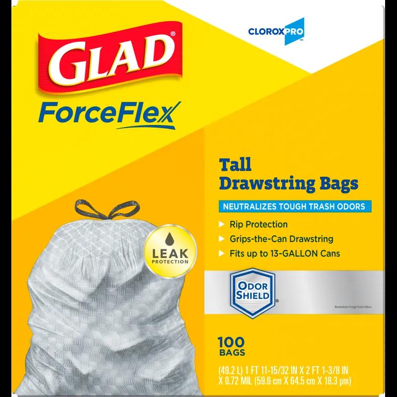 Glad® ForceFlex Kitchen Bag White Plastic With Drawstring Closure 100/Case