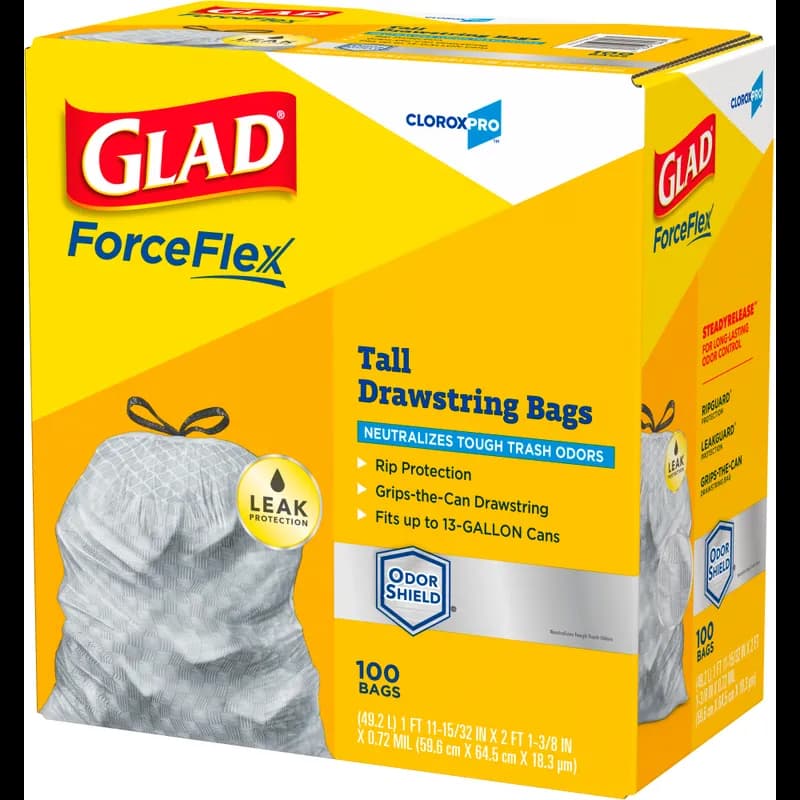 Glad® ForceFlex Kitchen Bag White Plastic With Drawstring Closure Tall 100/Case