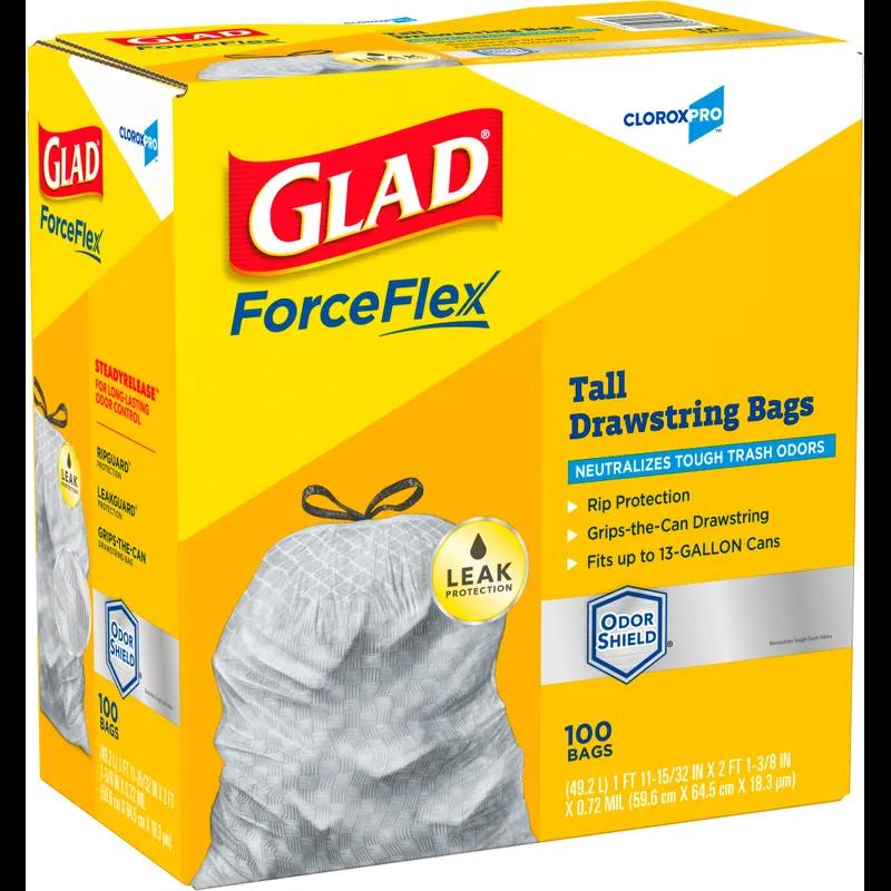 Glad® ForceFlex Kitchen Bag White Plastic With Drawstring Closure 100/Case