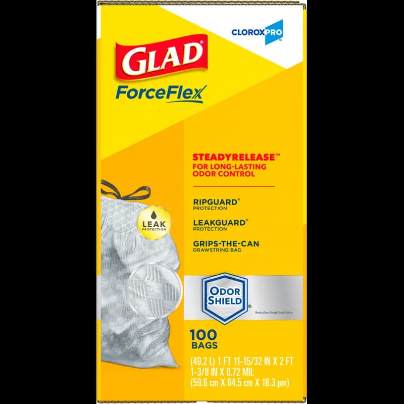 Glad® ForceFlex Kitchen Bag White Plastic With Drawstring Closure Tall 100/Case