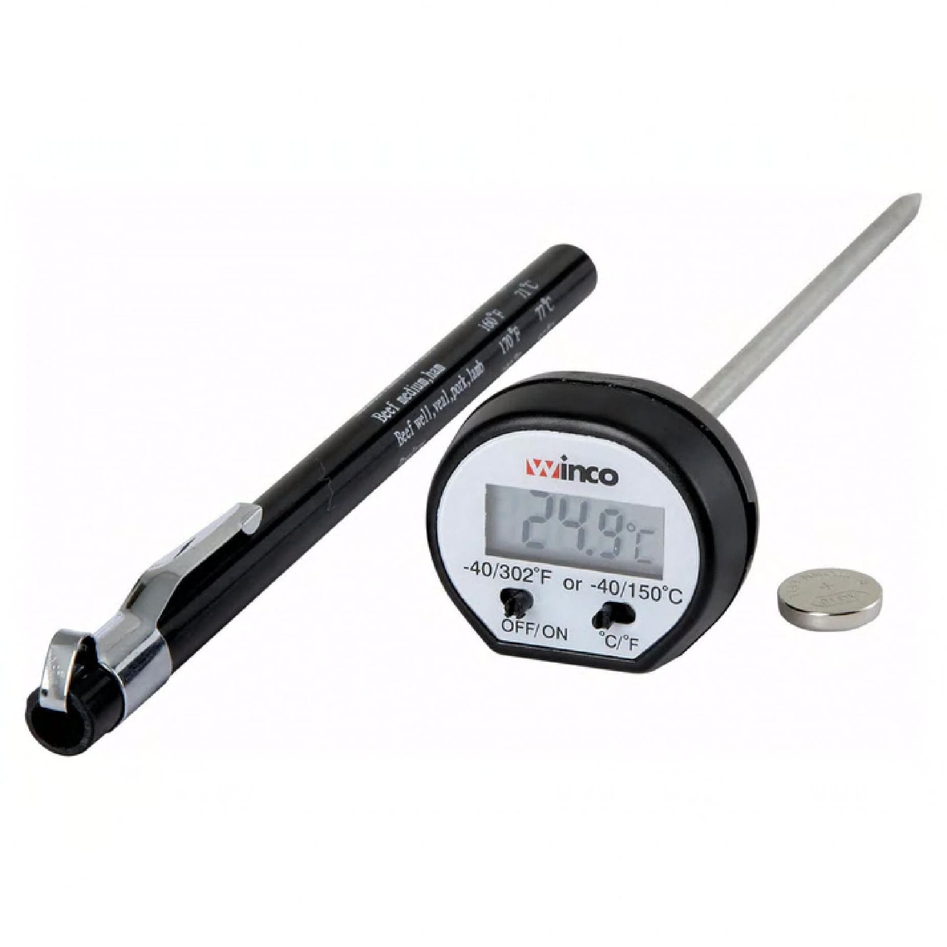 Thermometer 4.75 IN Black Digital LCD Display Battery Included Wide Temperature Range: -40 to 302F; -40 to 150C 1/Each