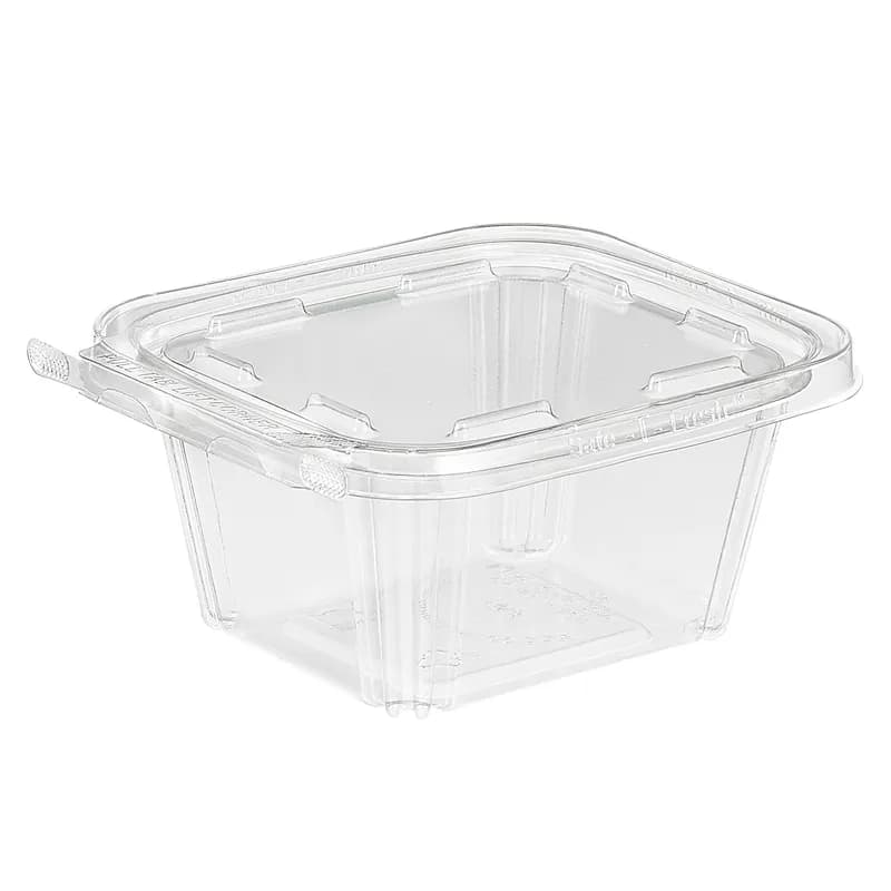 Safe-T-Fresh® Deli Container Hinged With Flat Lid 16 OZ RPET Clear Rectangle 240/Case