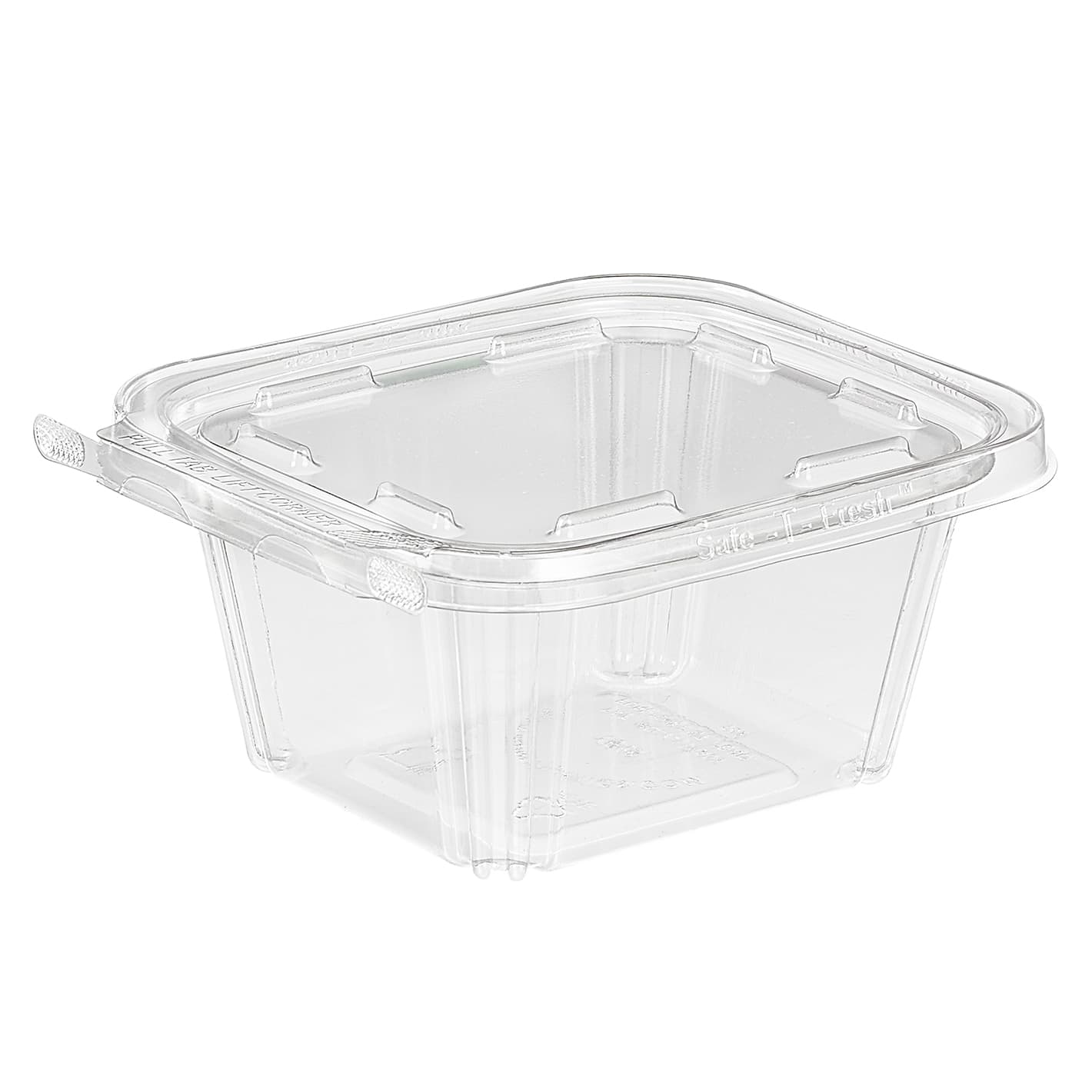Safe-T-Fresh® Deli Container Hinged With Flat Lid 16 OZ RPET Clear Rectangle 240/Case
